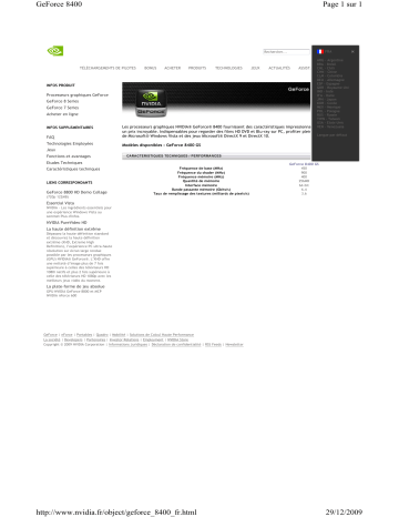 Manuel du propriétaire | Nvidia GEFORCE 8400 GS Manuel utilisateur | Fixfr
