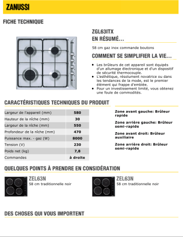 Manuel du propriétaire | Zanussi ZGL63ITX Manuel utilisateur | Fixfr