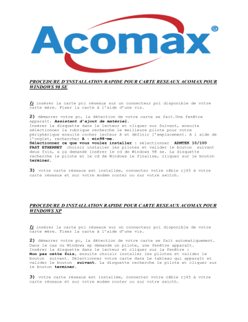 Manuel du propriétaire | ACOMAX CARTE RESEAU RJ45 Manuel utilisateur | Fixfr