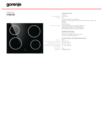 Manuel du propriétaire | Gorenje IT6SYB Manuel utilisateur | Fixfr