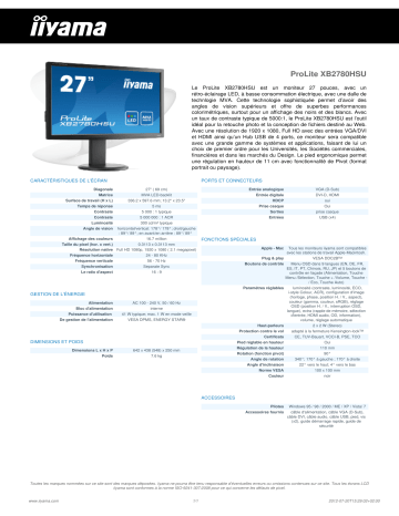 Manuel du propriétaire | iiyama PROLITE XB2780HSU Manuel utilisateur | Fixfr