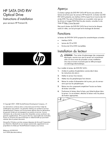 Manuel du propriétaire | HP PROLIANT DL360 G2 SERVER Manuel utilisateur | Fixfr