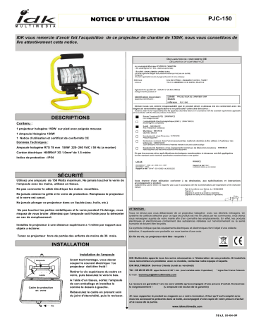 Manuel du propriétaire | IDK MULTIMEDIA PJC-150 Manuel utilisateur | Fixfr