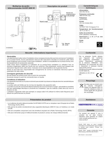 Manuel du propriétaire | Somfy MULTIPRISE DE JARDIN 2401094 Manuel utilisateur | Fixfr