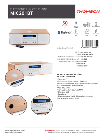 Manuel du propriétaire | Thomson MIC122BT Manuel utilisateur | Fixfr