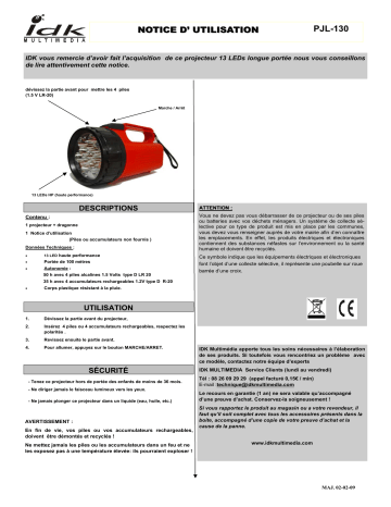 Manuel du propriétaire | IDK MULTIMEDIA PJL-130 Manuel utilisateur | Fixfr