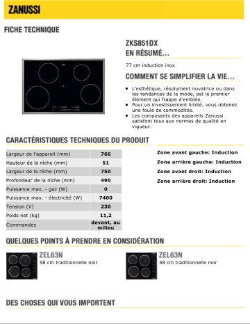 Manuel du propriétaire | Zanussi ZKS851DX Manuel utilisateur | Fixfr