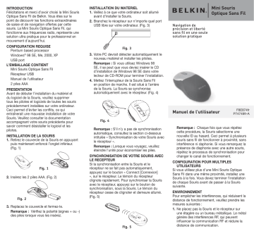 Manuel du propriétaire | Belkin LA MINI SOURIS OPTIQUE SANS FIL #F8E874QEA Manuel utilisateur | Fixfr