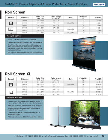 Manuel du propriétaire | Procolor ROLL SCREEN Manuel utilisateur | Fixfr
