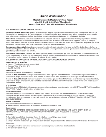 Manuel du propriétaire | SanDisk MOBILE ULTRA MICROSDHC WITH MOBILEMATE MICRO READER Manuel utilisateur | Fixfr