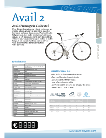 Manuel du propriétaire | GIANT BICYCLES Avail 2 Manuel utilisateur | Fixfr