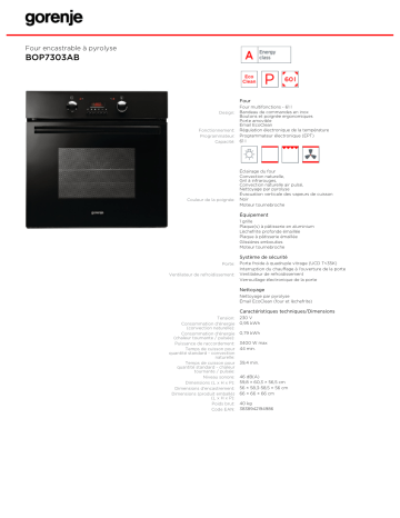 Manuel du propriétaire | Gorenje BOP7303AB Manuel utilisateur | Fixfr