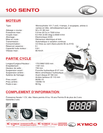 Manuel du propriétaire | KYMCO 100 SENTO Manuel utilisateur | Fixfr