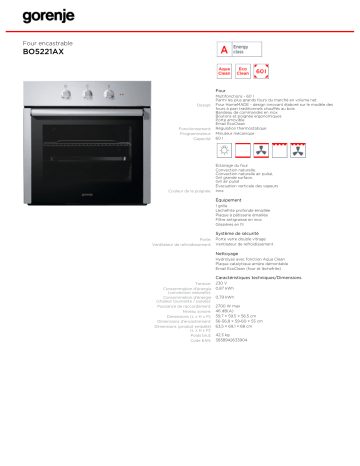 Manuel du propriétaire | Gorenje BO5221AX Manuel utilisateur | Fixfr