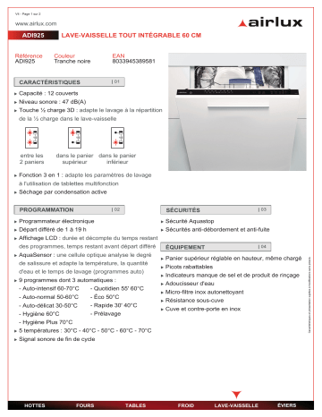 Manuel du propriétaire | AIRLUX ADI925 Manuel utilisateur | Fixfr