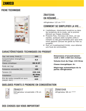 Manuel du propriétaire | Zanussi ZBA7224A Manuel utilisateur | Fixfr