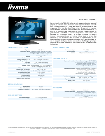 Manuel du propriétaire | iiyama PROLITE T2234MC Manuel utilisateur | Fixfr