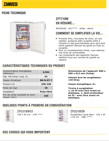 Manuel du propriétaire | Zanussi ZFT710W Manuel utilisateur | Fixfr