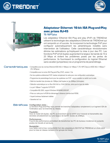 Manuel du propriétaire | Trendnet TE-16PTplus Manuel utilisateur | Fixfr