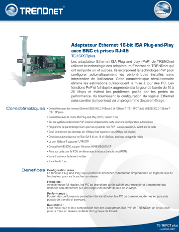 Manuel du propriétaire | Trendnet TE-16PCTPLUS Manuel utilisateur | Fixfr