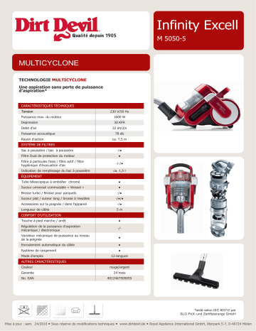 Manuel du propriétaire | Dirt Devil INFINITY EXCELL M5050-5 Manuel utilisateur | Fixfr