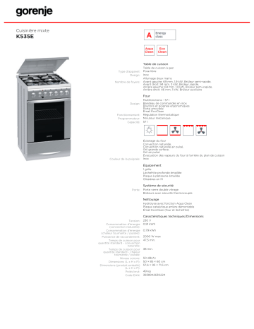 Manuel du propriétaire | Gorenje K535E Manuel utilisateur | Fixfr