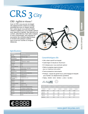Manuel du propriétaire | GIANT BICYCLES CRS 3 CITY Manuel utilisateur | Fixfr