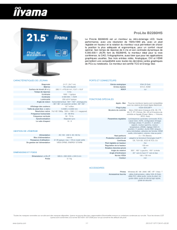 Manuel du propriétaire | iiyama PROLITE B2280HS Manuel utilisateur | Fixfr