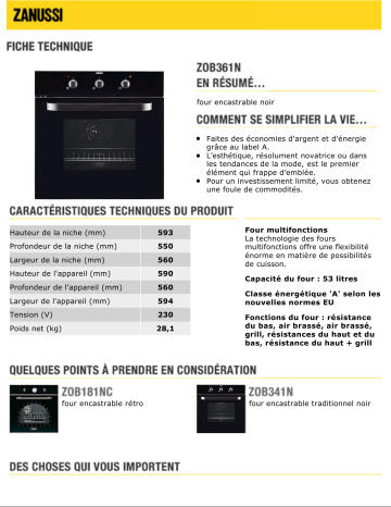 Manuel du propriétaire | Zanussi ZOB361N Manuel utilisateur | Fixfr