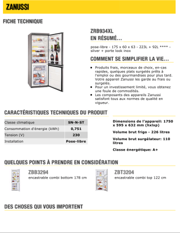 Manuel du propriétaire | Zanussi ZRB934XL Manuel utilisateur | Fixfr