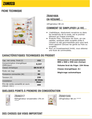 Manuel du propriétaire | Zanussi ZBA6160A Manuel utilisateur | Fixfr