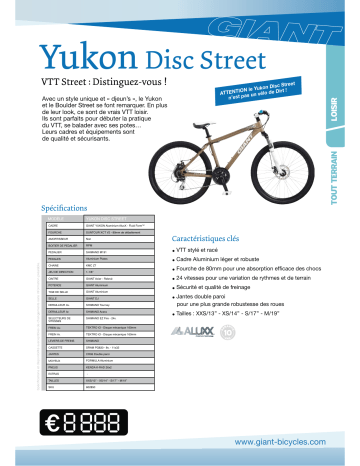 Manuel du propriétaire | GIANT BICYCLES YUKON DISC STREET Manuel utilisateur | Fixfr