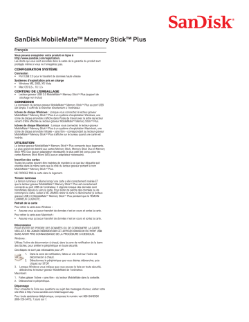 Manuel du propriétaire | SanDisk MOBILE PREMIER MICROSDHC WITH MOBILEMATE MICRO READER Manuel utilisateur | Fixfr