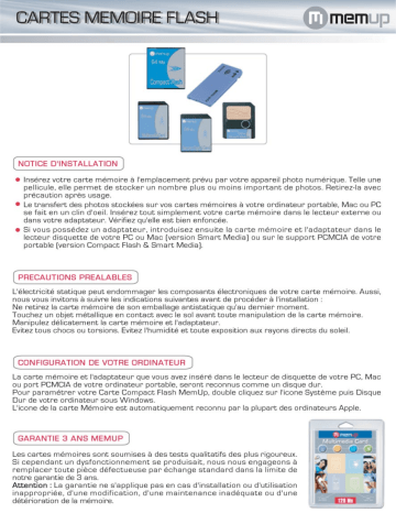 Manuel du propriétaire | MEMUP CARTES FLASH Manuel utilisateur | Fixfr