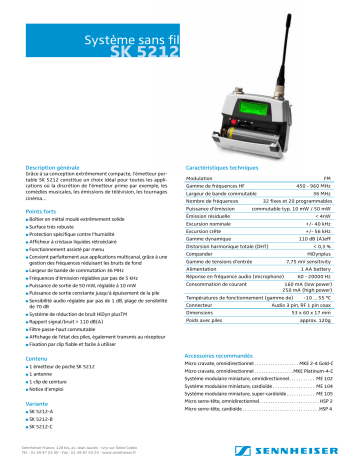 Manuel du propriétaire | Sennheiser SK 5212 Manuel utilisateur | Fixfr