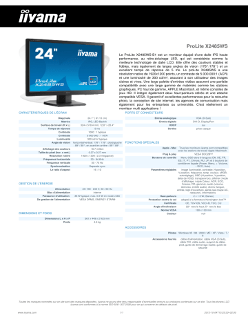 Manuel du propriétaire | iiyama PROLITE X2485WS Manuel utilisateur | Fixfr