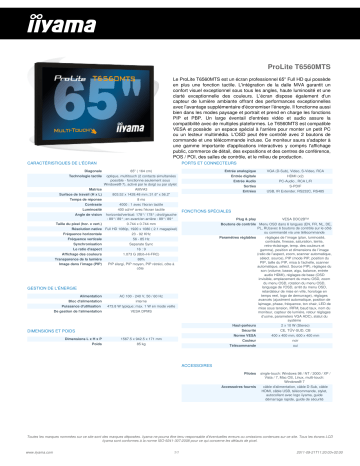 Manuel du propriétaire | iiyama PROLITE T6560MTS Manuel utilisateur | Fixfr