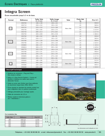Manuel du propriétaire | Procolor INTEGRA SCREEN Manuel utilisateur | Fixfr