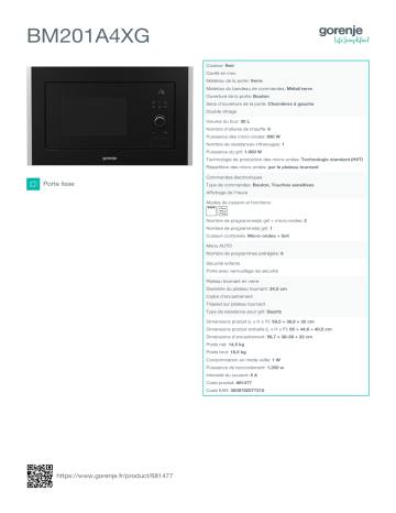 Manuel du propriétaire | Gorenje BM201A4XGBM251S7XGBM1400EBM1200 Manuel utilisateur | Fixfr