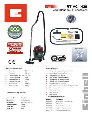 Manuel du propriétaire | EINHELL RT-VC 1420 Manuel utilisateur | Fixfr