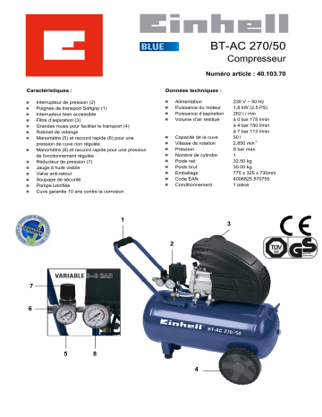 Manuel du propriétaire | EINHELL BT-AC 270-50 Manuel utilisateur | Fixfr