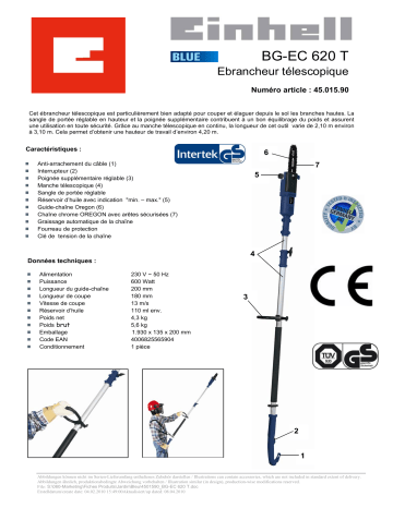 Manuel du propriétaire | EINHELL BG-EC 620 T Manuel utilisateur | Fixfr