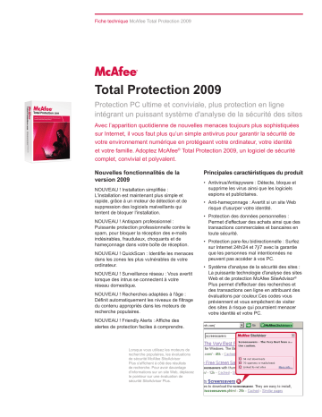 Manuel du propriétaire | McAfee Total Protection 2009 Manuel utilisateur | Fixfr