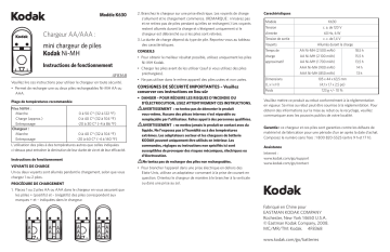 Manuel du propriétaire | Kodak NI-MH COMPACT BATTERY CHARGER K630 Manuel utilisateur | Fixfr