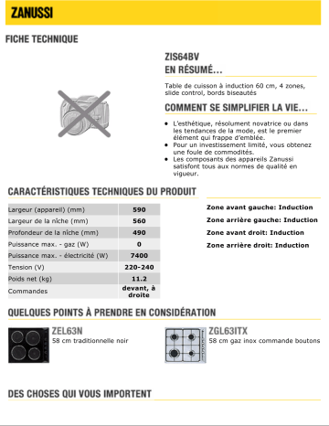 Manuel du propriétaire | Zanussi ZIS64BV Manuel utilisateur | Fixfr