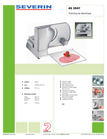 Manuel du propriétaire | SEVERIN AS 3947 Manuel utilisateur | Fixfr