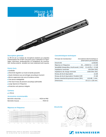 Manuel du propriétaire | Sennheiser ME 64 Manuel utilisateur | Fixfr