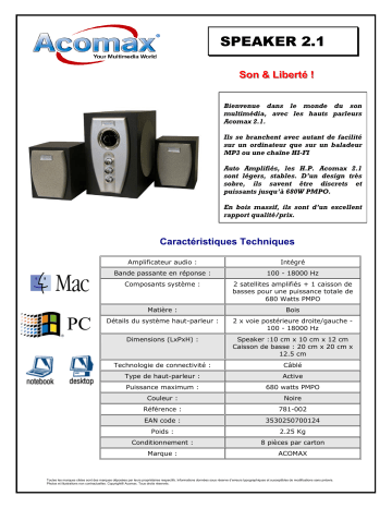 Manuel du propriétaire | ACOMAX HP 2.1 Manuel utilisateur | Fixfr