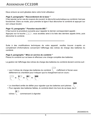 Manuel du propriétaire | Sagem CC220R Manuel utilisateur | Fixfr