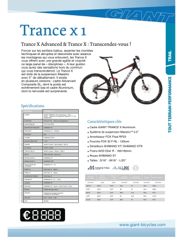 Manuel du propriétaire | Giant TRANCE X1 Manuel utilisateur | Fixfr